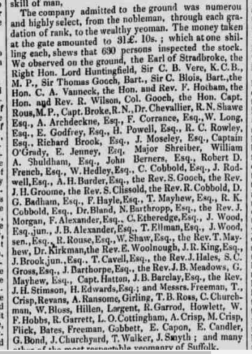 Attendees at the Saxmundham meeting of the E Suffolk Ag Soc Sept 1841 2
