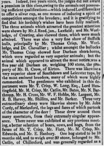 Exhibitors at the Saxmundham meeting of the E Suffolk Ag Soc Sept 1841